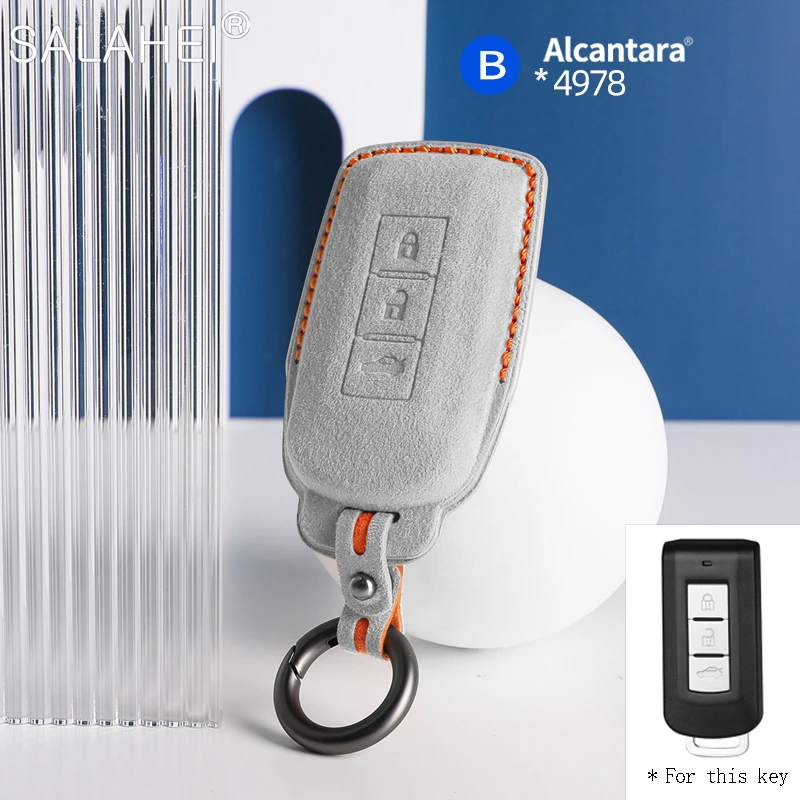 

Suede Leather Car Remote Key Case Cover Shell Fob For Mitsubishi Outlander ASX Pajero LANCER Sport Eclipse Cross Accessories