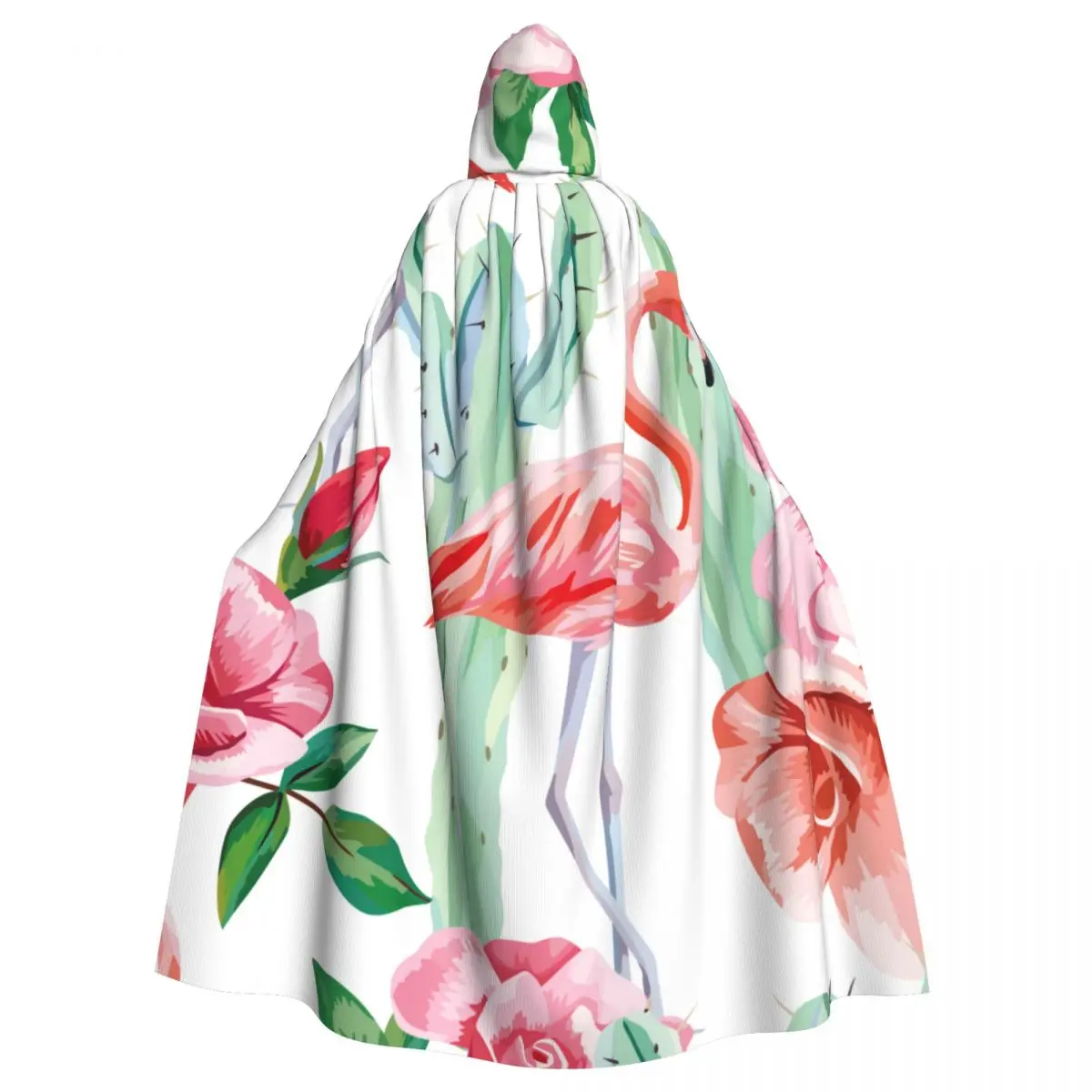 

Pink Flamingo Cactus Roses Hooded Cloak Polyester Unisex Witch Cape Costume Accessory