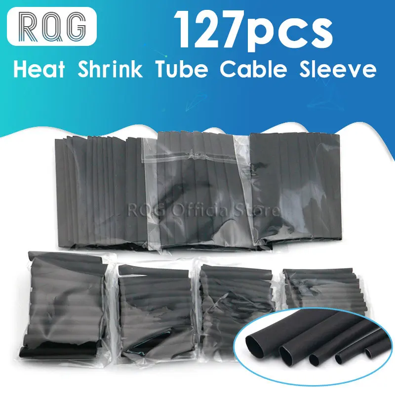 

127pcs/lot Heat Shrink Tubing 7.28m 2:1 Black Tube Car Cable Sleeving Assortment Wrap Wire Kit with Polyolefin Tub Free Shipping