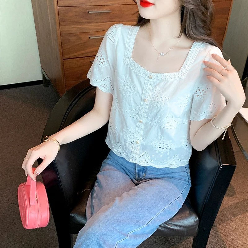 

New elegant ladies chiffon shirts Fashion Women's Blouses 2023 Spring Summer short Sleeve Shirts Tops Blusas Mujer