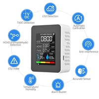 5 in 1 co2 detector air quality monitor formaldehyde hcho tvoc tester lcd temperature humidity tester rechargeable co2 meter
