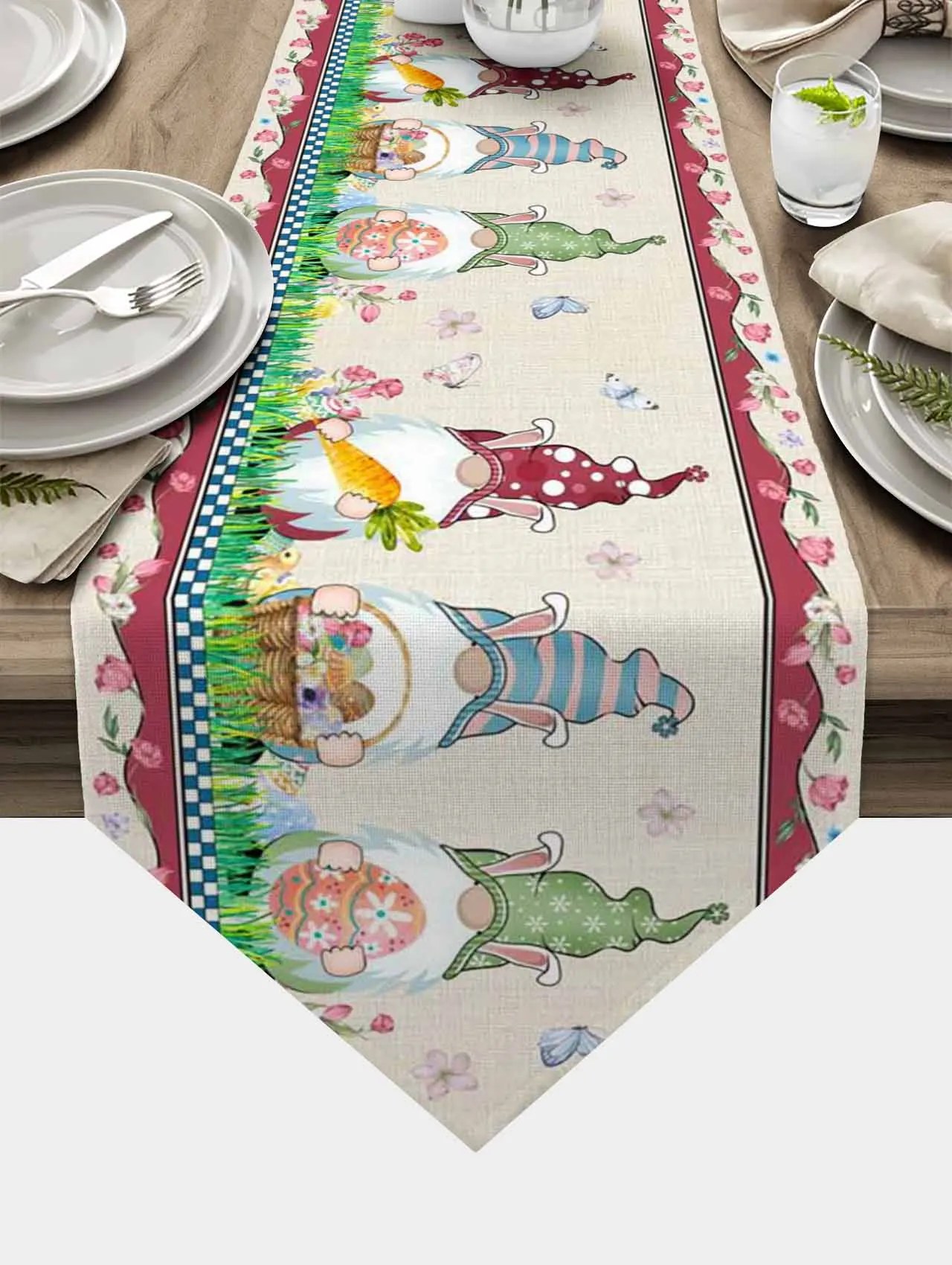 

Easter Bunny Gnome Tulip Flower Table Runner Easter Party Table Decoration Tablecloth Home Kitchen Dining Tea Table Runner