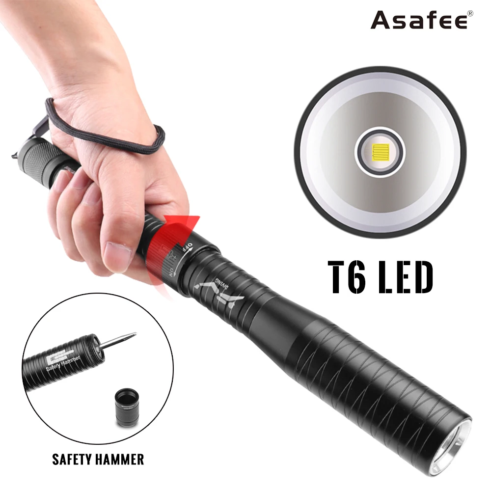 

Asafee D92 30M Underwater T6 LED 400LM Diving Flashlight IPX8 Waterproof With Safety Hammer Rotary Switch Scuba Torch