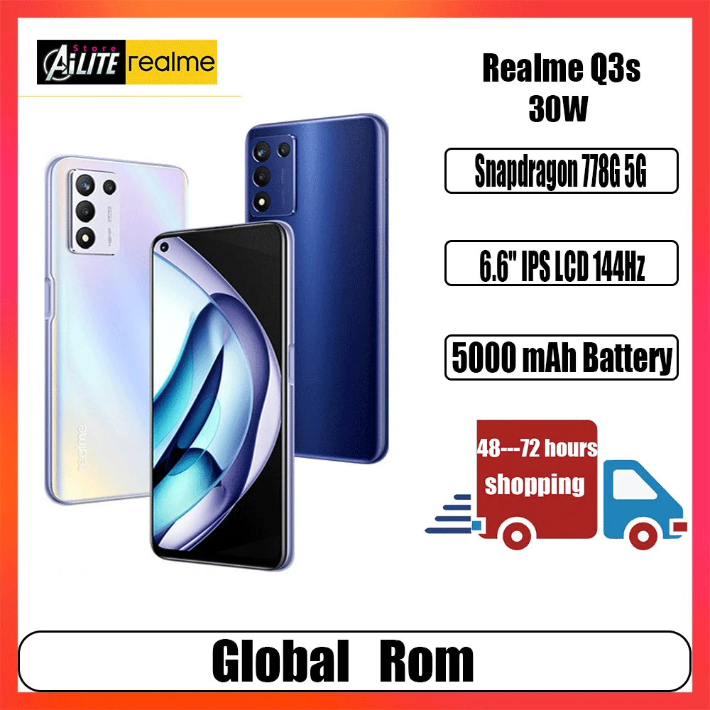 

Global Rom Realme Q3s 5G Smartphones 6.6'' 144Hz 5000mAh 30W Flash Charge 48MP Snapdragon 778G Octa Core Android Cell Phones