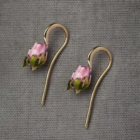 2020 vintage pink flower tulip earrings retro gold color alloy enamel hanging dangle earrings for women girl statement jewelry