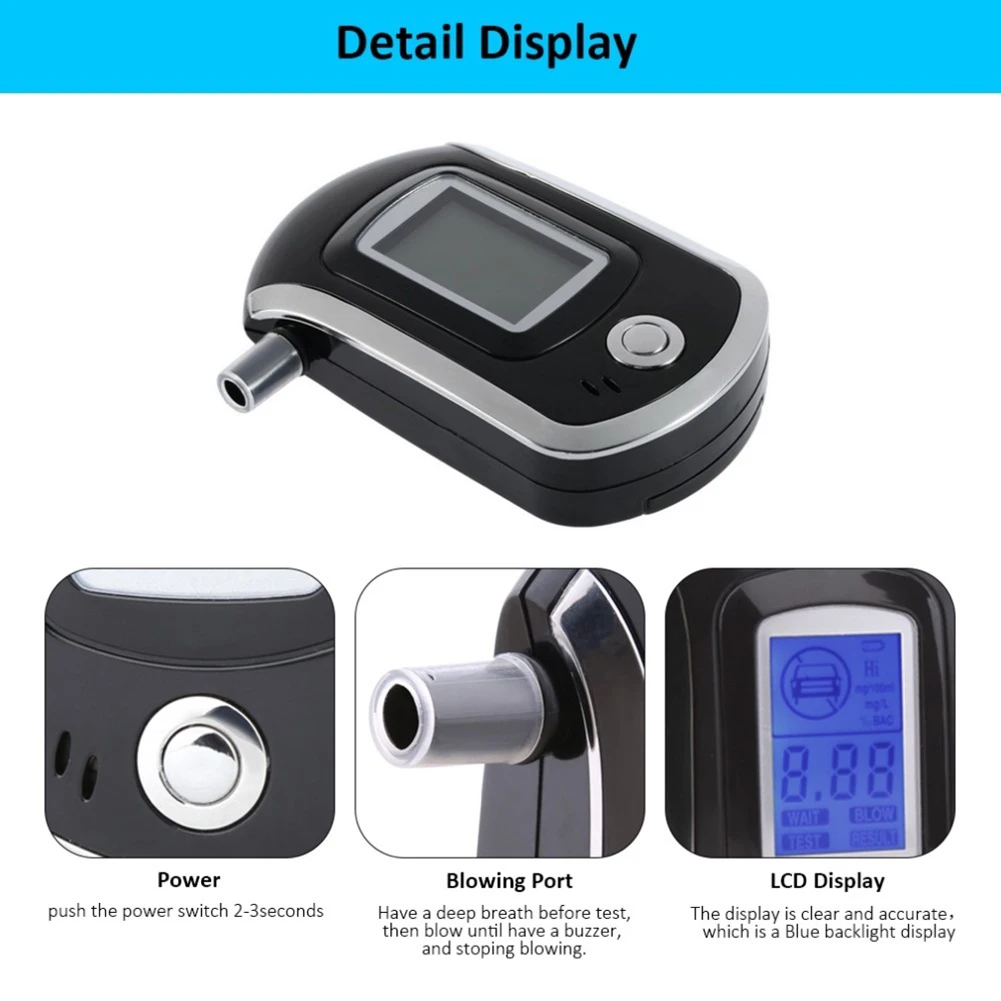 AT-6000 Handheld Digital Breath Alcohol Tester Breathalyzer with 20 Mouthpieces