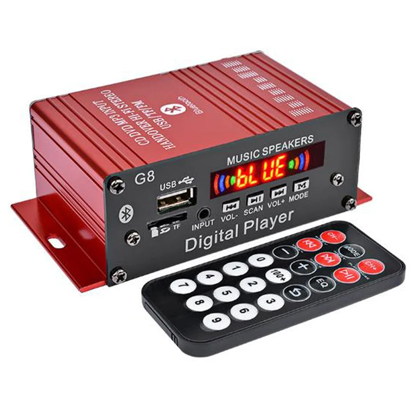 

G8 200W 12V Car Audio Amplificador HIFI Audio Power Amplifier bluetooth Home Stereo Amplifiers FM Radio 2CH USB TF AUX