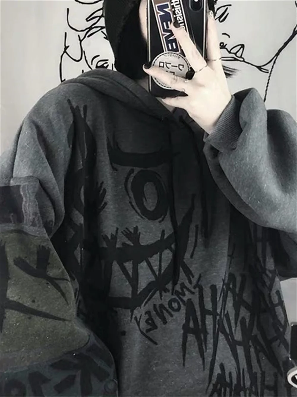 Sudadera con capucha de estética Emo para mujer, ropa gótica de manga larga, estilo Grunge, Harajuku, Anime, Hip Hop, Tops de gran tamaño, Punk