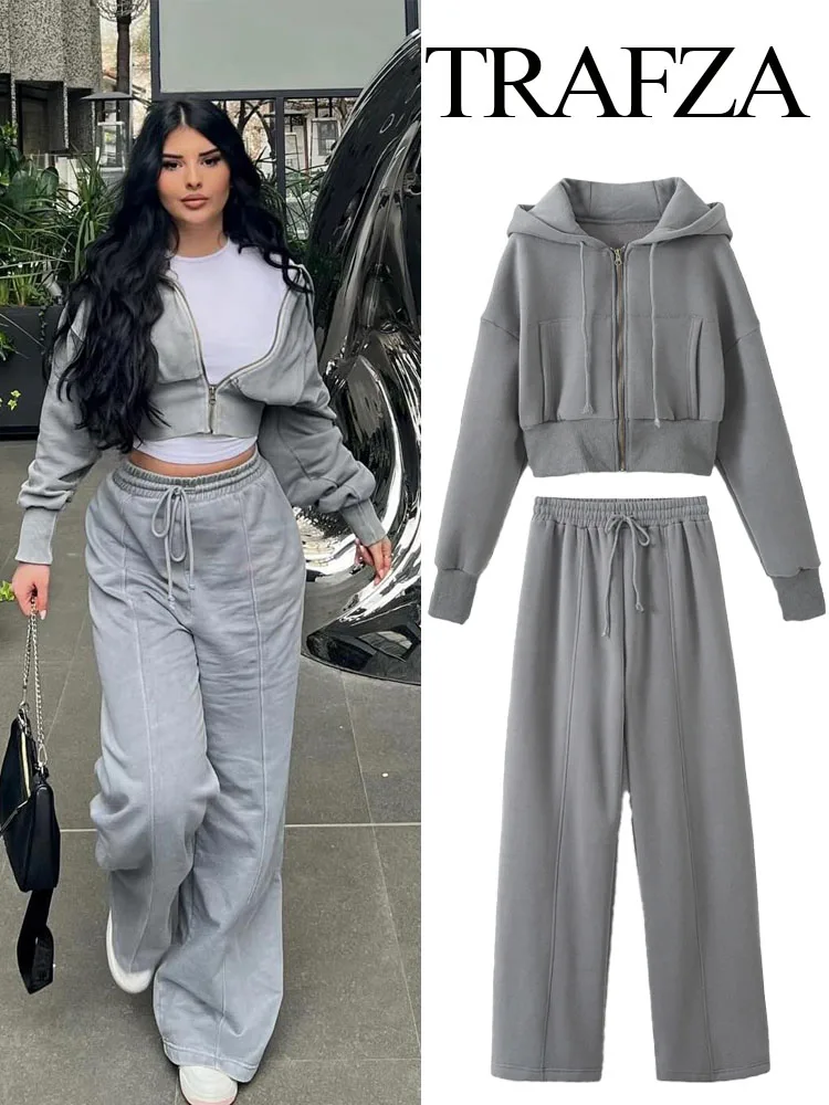 Брюки и толстовка Женские однотонные с капюшоном длинным рукавом