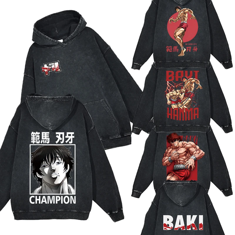 

Baki Hanma Anime Hoodie Yujiro 90s Graphic Printed Hooded Sweatshirt 100% Cotton Pullovers Harajuku Streetwear Male Casual Cloth