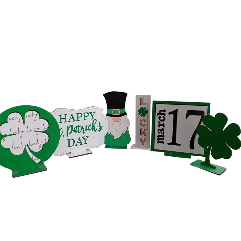 

6Pcs Valentine's Day Tiered Tray Decor With Green Theme Wooden Sign Decor For St. Patrick's Day Summer Saint Ceremony