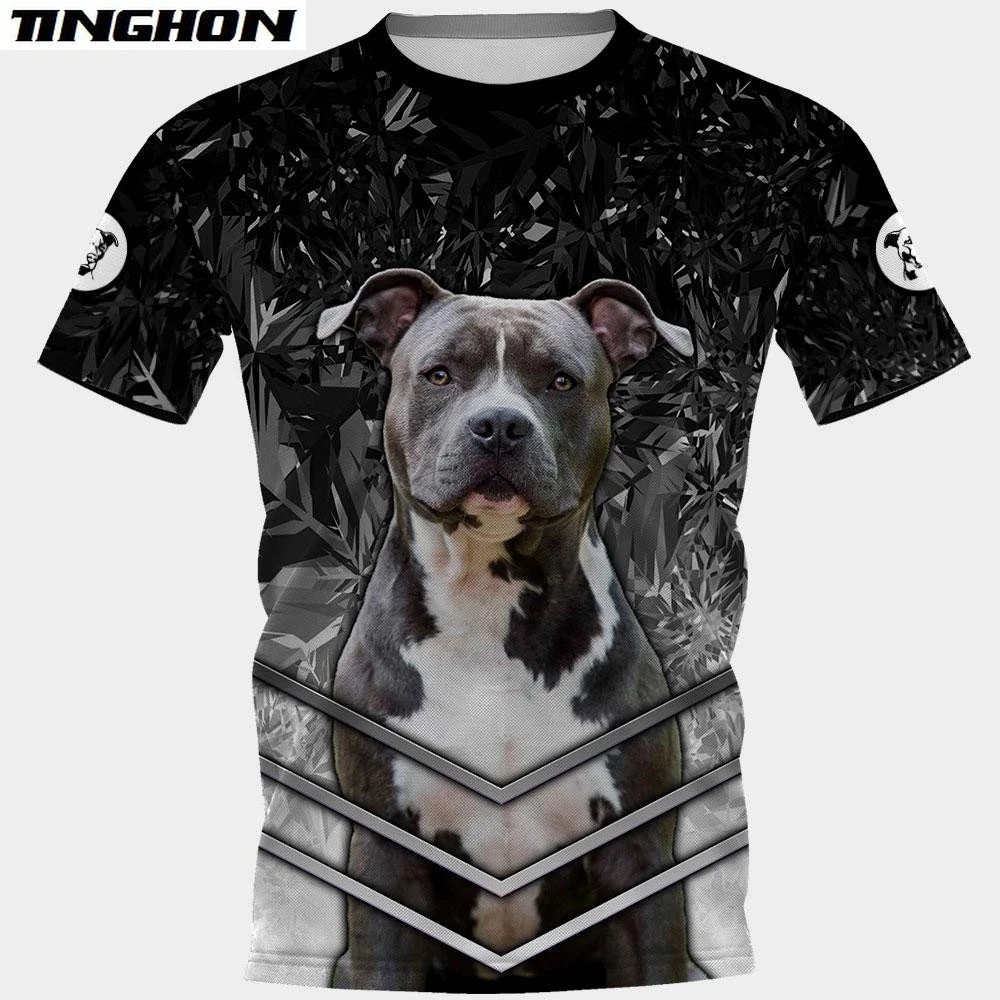 

Animals T-shirts 3D Graphic Animals Kaleidoscope Dogs AMSTAFF Pullovers Tees Fashion Splicing Short Sleeve T-shirts 02
