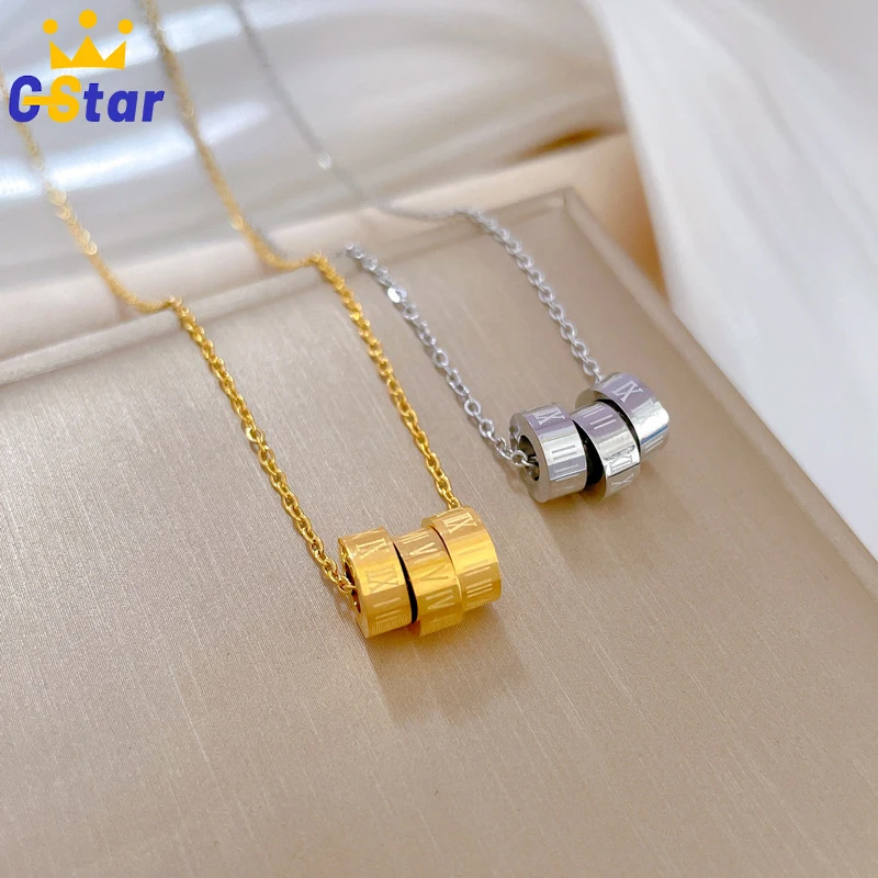 

Luxury Roman Letter Circles Pendant Stainless Steel Necklace Non Fading Choker Neckchain Fashion Jewelry for Woman Accessaries