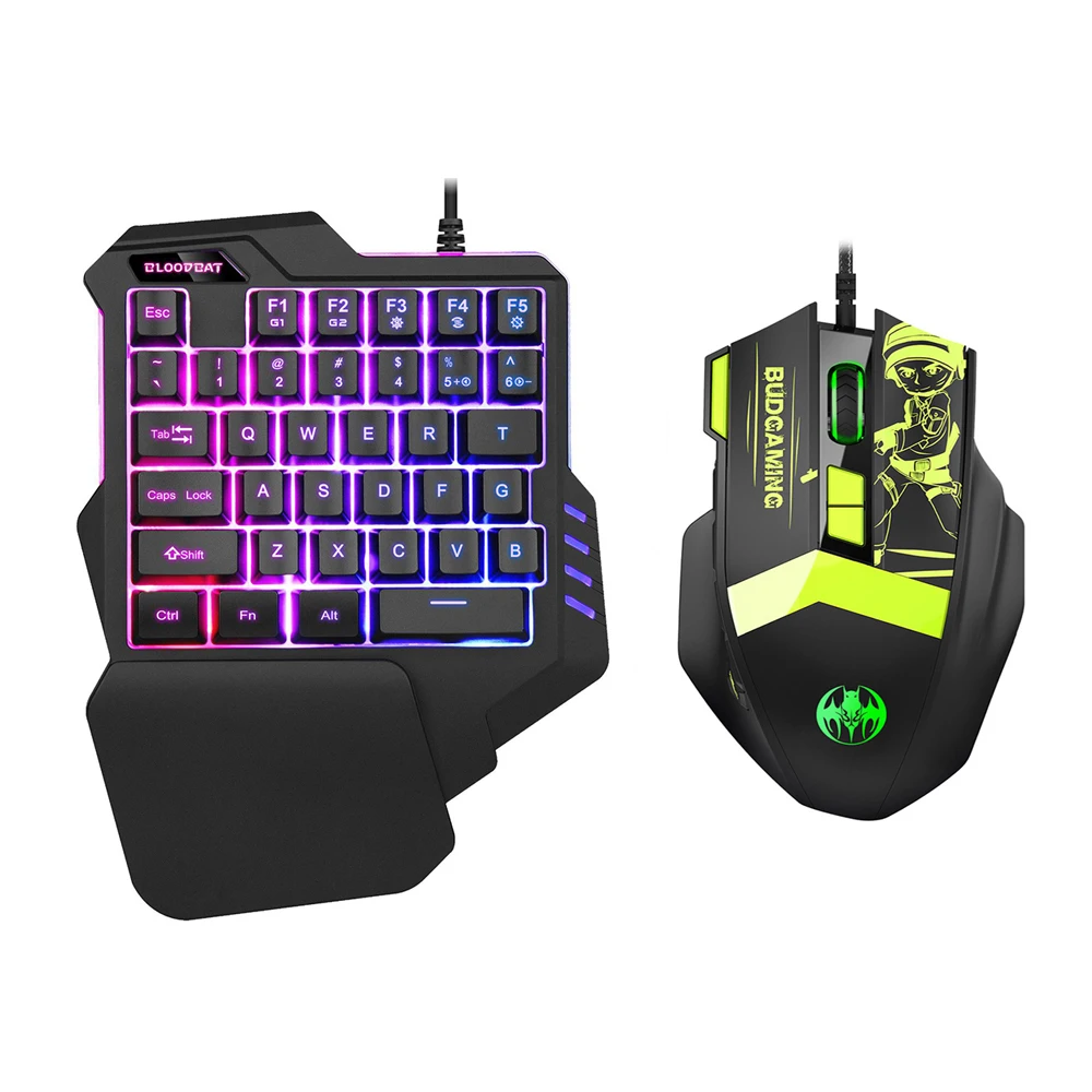 

USB Wired One Handed Mini Gaming Keyboard Pubg Mouse Combo kit with game converter Ergonomic for LOL PC PS3 PS4 XBOX Gamer