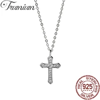 trumium 925 sterling silver necklaces for women jewelry wedding fashion retro cross cz zircon pendant necklace christmas gift