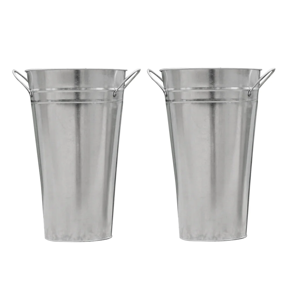 

Metal Galvanized Flower French Bucket Vase Pots Home Vintage Centerpiece Table Wedding Floral Tin Tall Decorative Holder Style