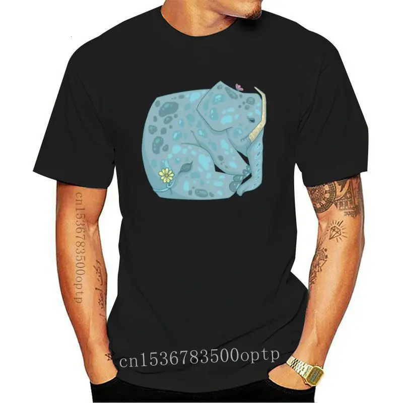 

Camiseta negra de elefante y flor para hombres, camisa de dibujos animados de animales de acuarela, Tops de algodón para adolesc
