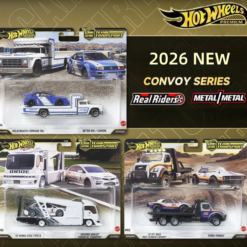 Фото Коллекция литых моделей автомобилей Hot Wheels Premiums Car Cultures FLF56 2026: Honda Civic, Volkswagen Corrado, Camaro, Team Transport №1
