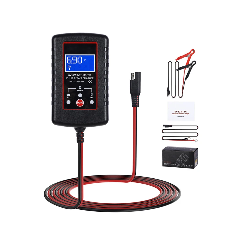 

Умное зарядное устройство для автомобиля, 6 в/12 В, 2 А, автоматическое зарядное устройство для аккумулятора мотоцикла, освежитель, газонокосилка, трактор, свинцово-кислотный AGM GEL Toy