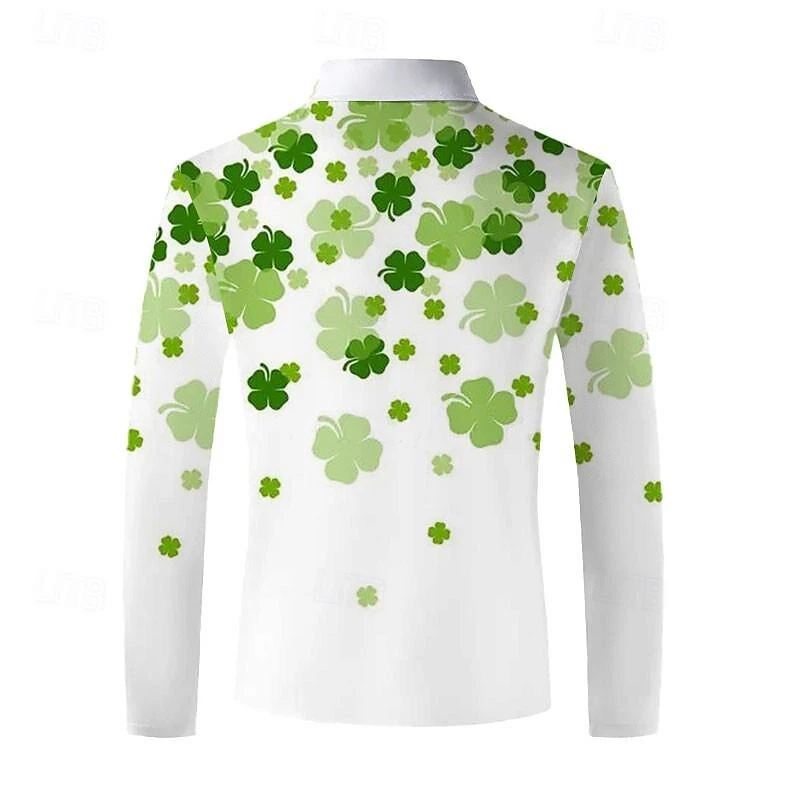 Простая рубашка-поло с узором четырехлистного клевера модная осенняя футболка