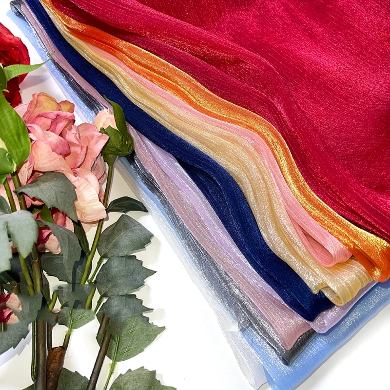 

Ion Yarn Glitter Crepe Fabric Organza Silver Hanfu Wholesale Cloth Per Meter Apparel Sewing Diy Material