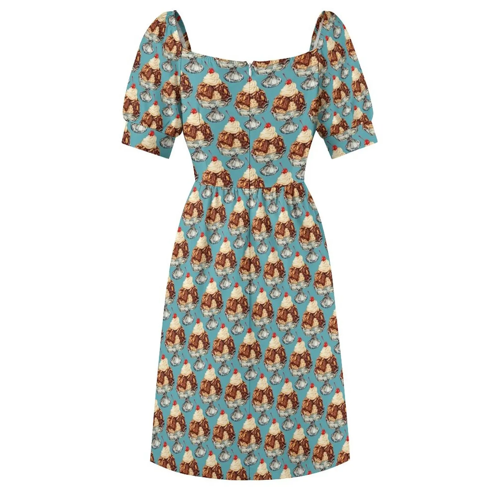 Платье с короткими рукавами и рисунком мороженого женская одежда новинки лета 2024