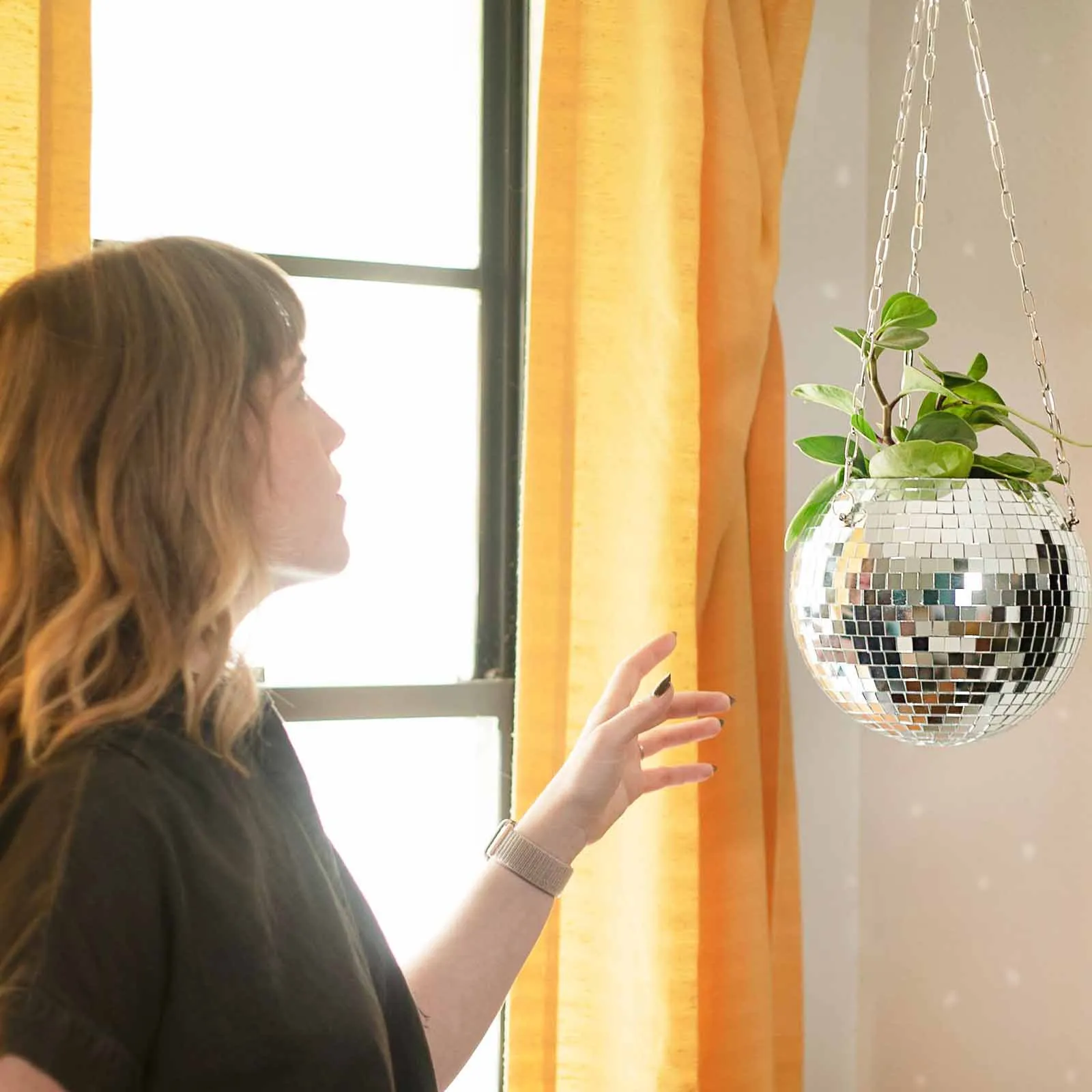 1PC Disco Ball Planter Globe Shape Hanging Vase Flower Planter Pots Rope Hanging Wall Homw Decor Vase Container Room Decoration