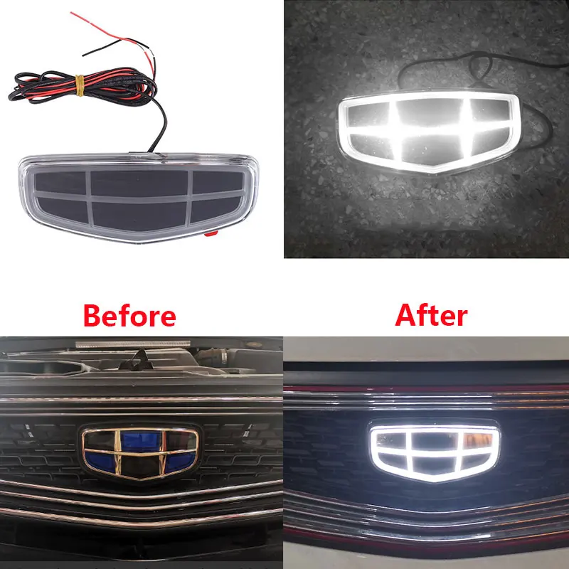 

For Geely Atlas Boyue /Vision X3 X6 /Coolray /Tugella Xingyue/ Emgrand LED Front Logo Emblem Badge Light Lamp Modification Set