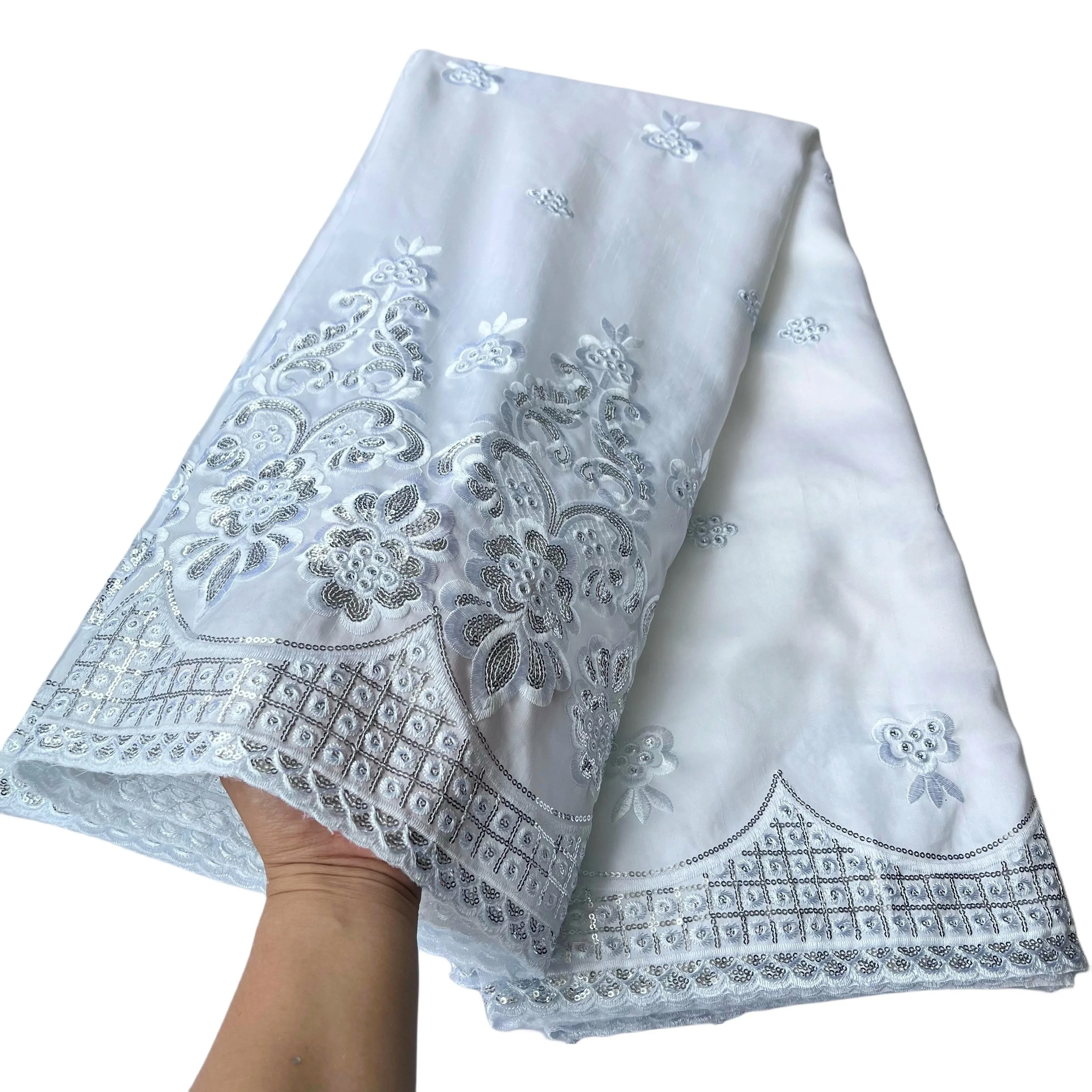 YQOINFKS новая вышивка Джордж кружевная ткань белое свадебное платье блестки