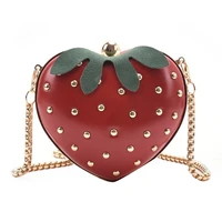 2022 cute fruit strawberry heart shape pu rivet mini fashion ladies chain purse clutch bag shoulder bag tote female flap handbag