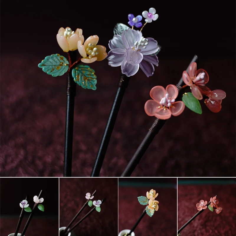 

1pc Chinese Retro Style Flower Hairpins Handmade Hair Styling Tools Vintage Wood Hair Stick For Women Hair Ornaments Jewelry