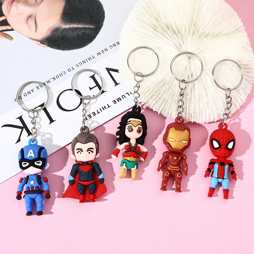 Disney Marvel Cute Figure Pendant Keychain Avengers Accessories for Car Keys Superhero Cartoon Keychain for Backpack Decoration