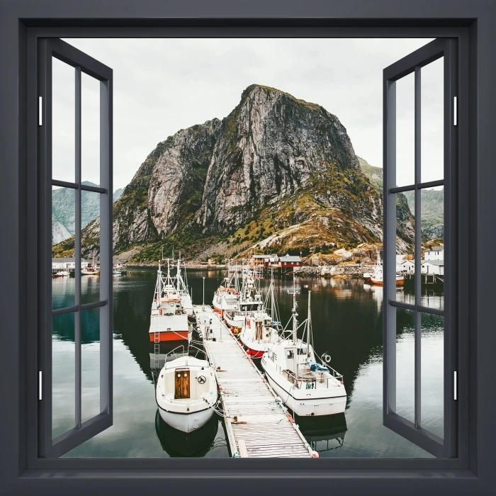 

3D Hot Black Window Harbor Window Frame Window Mural Vinyl Bedroom Wallpaper Wall Decals Stickers Christmas Wall Sticker