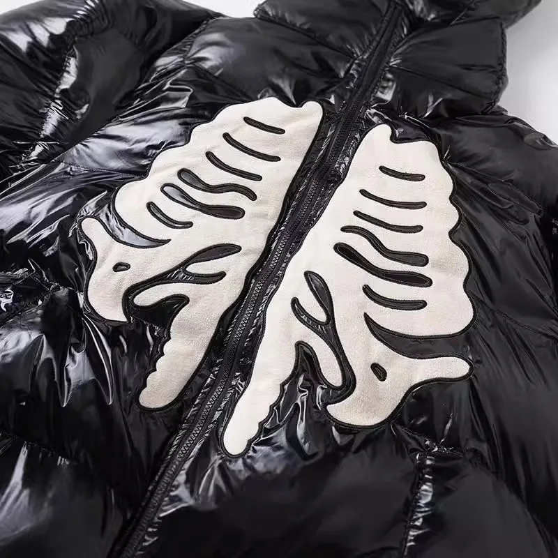Мужские индивидуальные пуховые парки в стиле хип-хоп с вышивкой скелета уличное