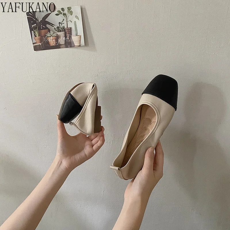 

Women Patchwork Flats Casual Square Toe Loafers Leather Shoes Flat Heel Retro Massage Outsole Cozy Boat Shoes Slip-on Soft Sole