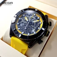 megir fashion yellow silicone strap quartz watch men waterproof military sport mens watches top brand luxury chronograph watch