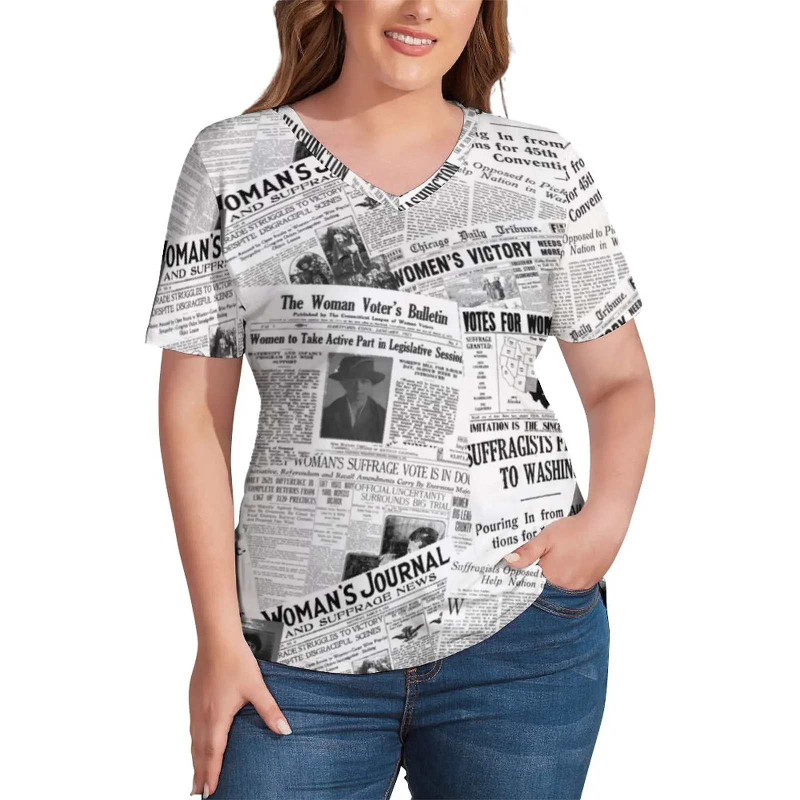 

Womens Rights T-Shirt Plus Size WOMEN'S SUFFRAGE Cool T Shirts Short Sleeve V Neck Simple Tees Female Summer Print Tops