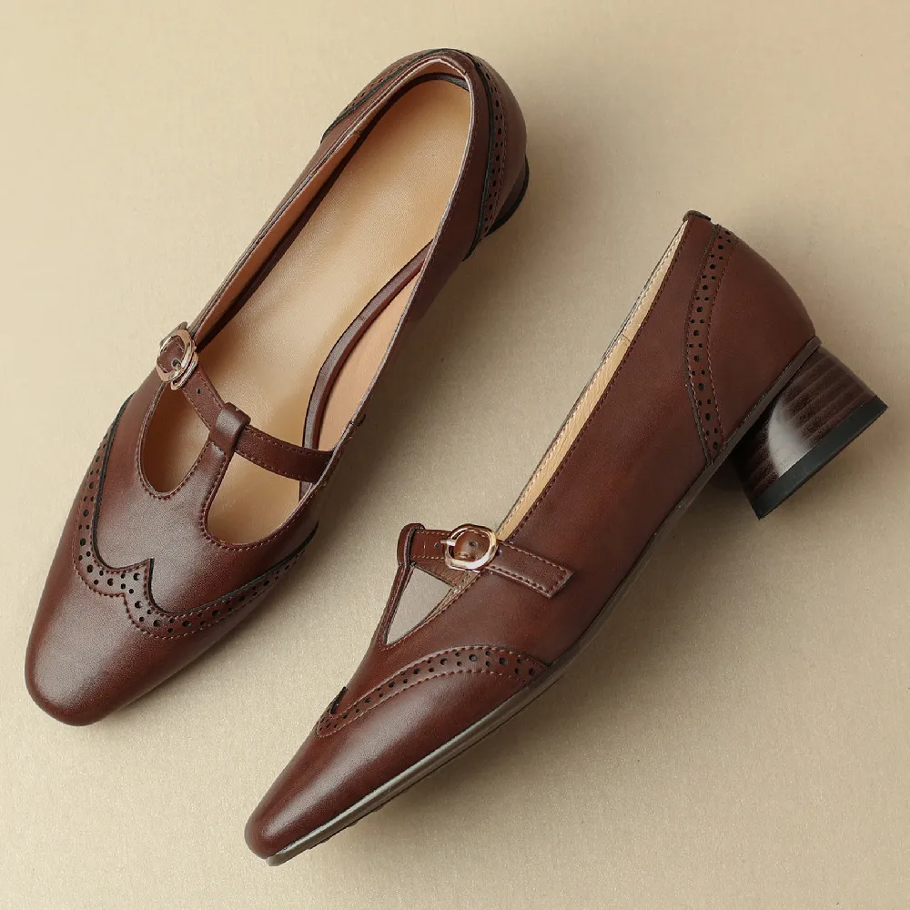 Женские туфли из коровьей кожи на толстом низком каблуке 2023 см с круглым носком и