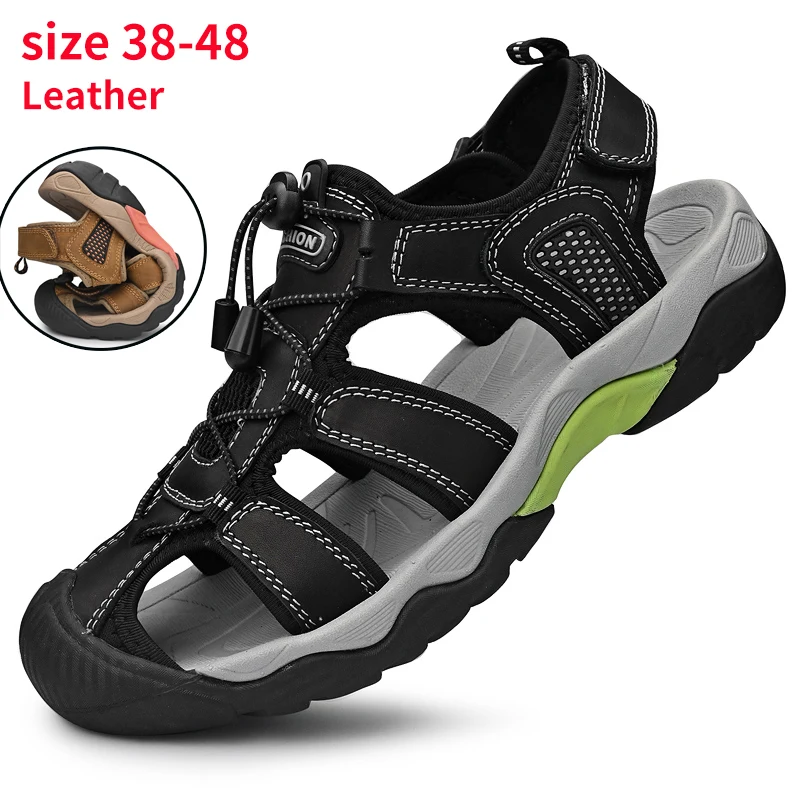 2023 Leather Men Shoes Summer New Large Size Men's Sandals Men Sandals Fashion Sandals Slippers Big Size 38-47