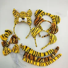 Plush Boy Children Adult Kids Tiger Headband Bow Tie Tail  Animal Costume Christmas Birthday Party Gift Easter Valentines Day