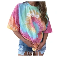 womens summer t shirts loose casual tops street fashion tie dye tops floral print tees for girls