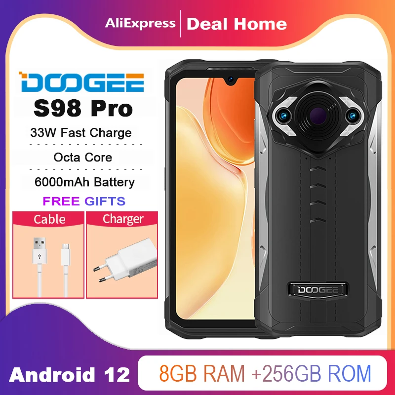 Смартфон DOOGEE S98 Pro защищенный 8 + 256 ГБ Helio G96 33 Вт IP68/IP69K