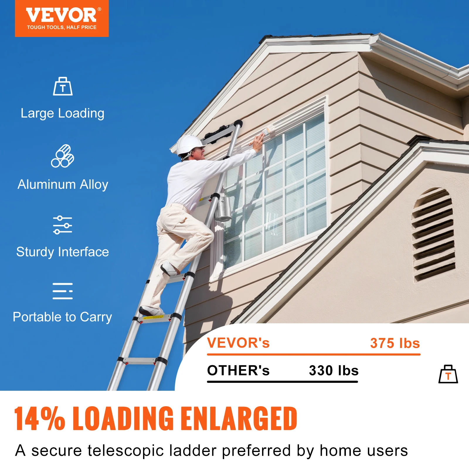 VEVOR Telescoping Ladder 12.5 FT Aluminum One-Button Retraction Collapsible Extension 375 LBS Capacity w/Non-Slip for Home RV 2 VEVOR Telescoping Ladder 12.5 FT Aluminum One-Button Retraction Collapsible Extension 375 LBS Capacity w/Non-Slip for Home RV 2