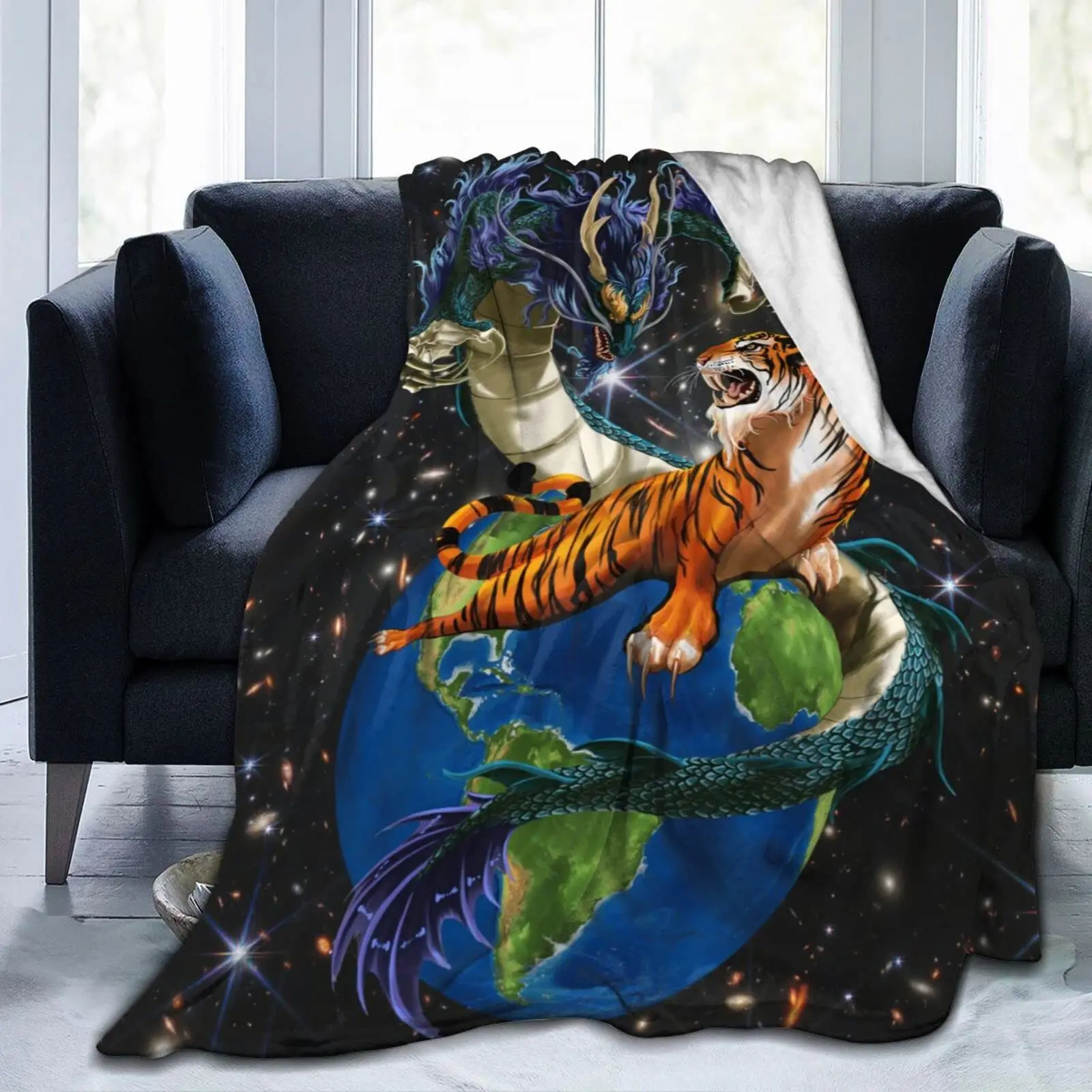 

Dragon Tiger Fight Galaxy Soft Warm Throw Blanket Lightweight Flannel Bed Blanket Gift for Boy Teen Adults or Pet Couch Blankets