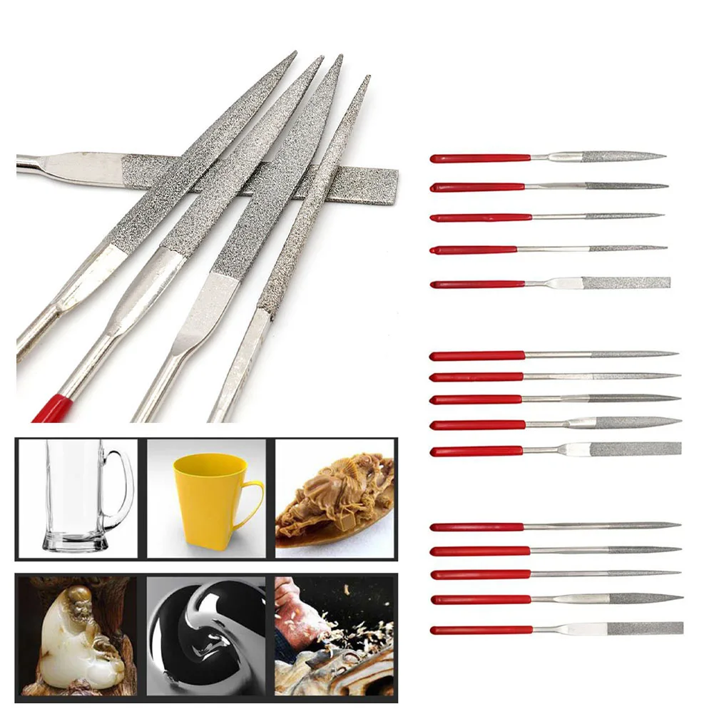 5pcs Diamond Files For Metal Jeweler Stone Polishing Wood Carving Craft Double-cut Plating Needle File Set Hand Tools