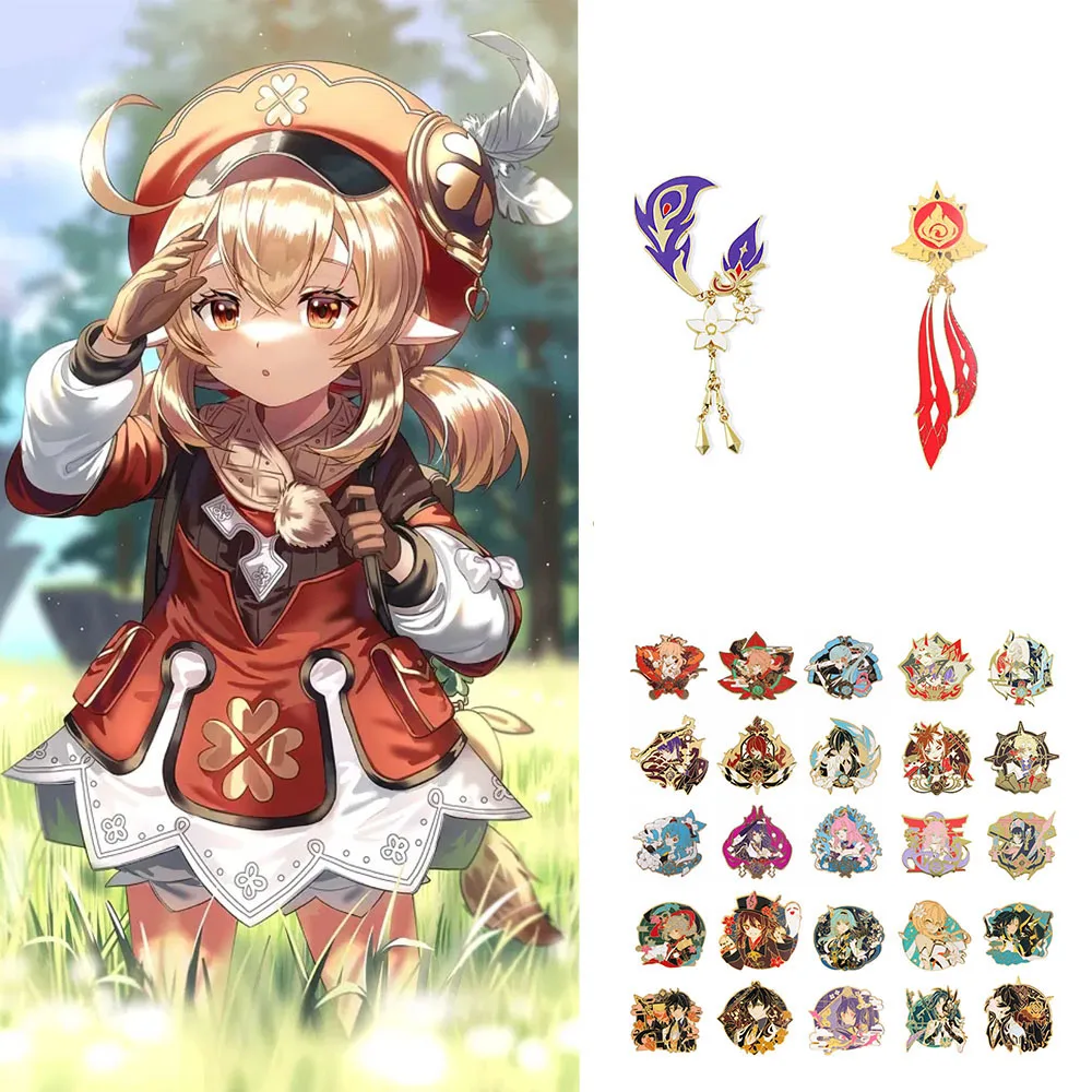 

Anime Genshin Impact Wendi Metal Cartoon Pendant Toys Metal Badge Brooches Pins Decor Cosplay