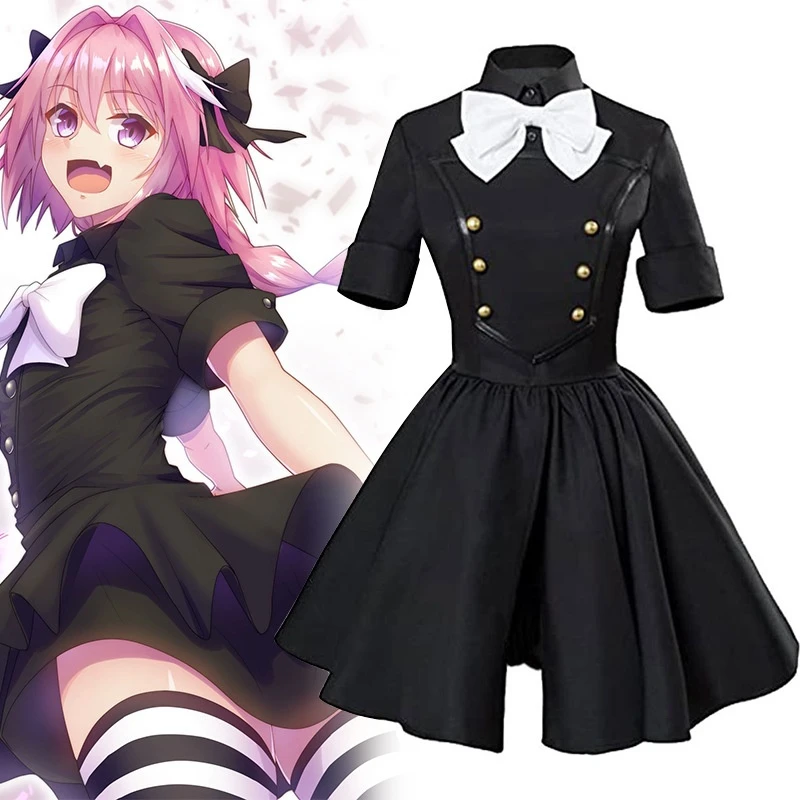

Anime Fate Apocrypha Epilogue Event Astolfo Cosplay Costumes Halloween Carnival Party Outfit for Women Black Dress Suits