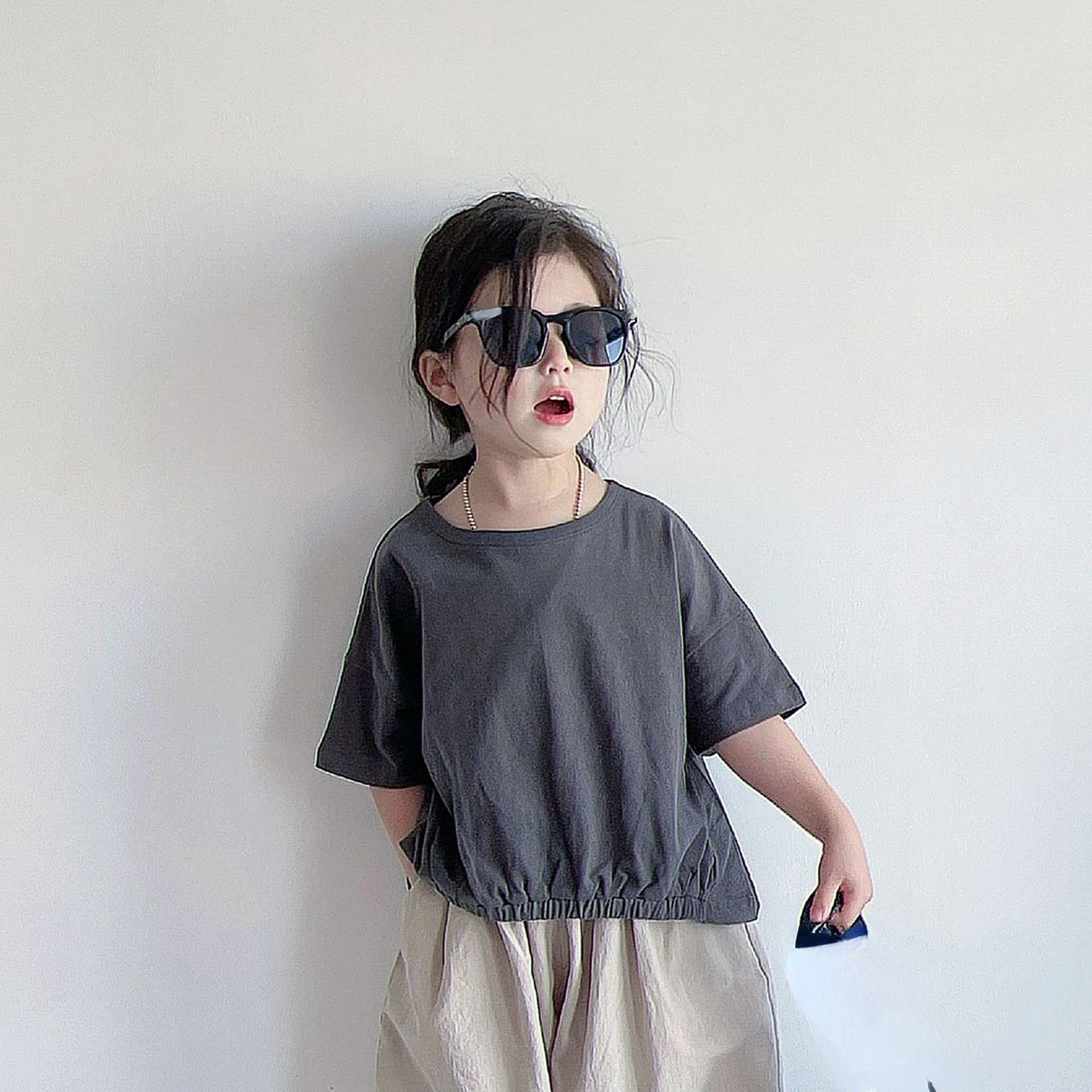 

New Children Kids T Shirts Solid Short Sleeve Shirt Children T-shirt 2023 Summer Baby Boys Girls Tops Children Clothes