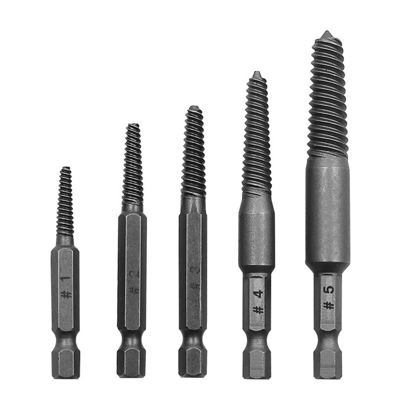 

5x/Set Hexagonal Shank Screw Extractor Practical Spiral Flute Bolt Extractor Set