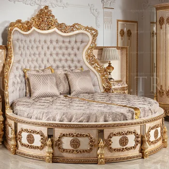 Villa European-style solid wood large-sized French luxury carved bed master bedroom princess double wedding bed high-end